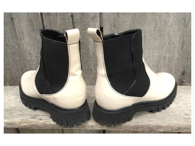 Free Lance Oly Synth Botines Chelsea Charol Negro Blanco - vista 5