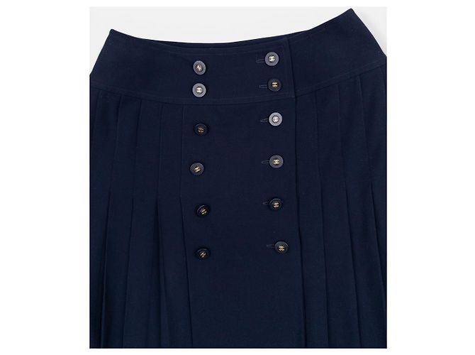 Minifalda plisada con botones Chanel by Karl Lagerfeld SS94 Azul marino - vista 3