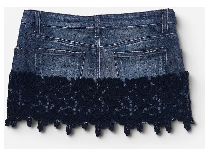 Mini gonna in denim con bordo in pizzo floreale Dolce & Gabbana anni 2000 - vista 2