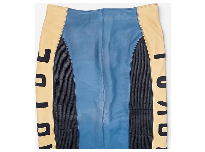 Falda lápiz biker de cuero Jean Paul Gaultier AW86 'Russian Constructivist' Azul - vista 3