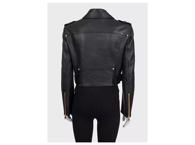 Balmain Cropped Lamb Leather Jacket - Gold Zipper Sz.36 Pre-owned - view 2