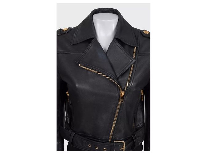 Balmain Cropped Lamb Leather Jacket - Gold Zipper Sz.36 Pre-owned - view 3