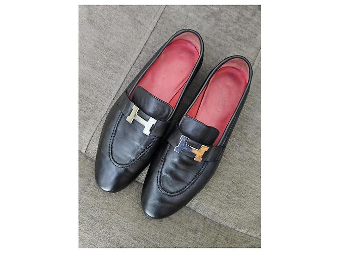 Mocassini in pelle nera Hermès con fibbia 'H' Nero - vista 12