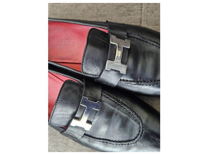 Mocassini in pelle nera Hermès con fibbia 'H' Nero - vista 16