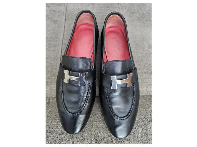 Mocassini in pelle nera Hermès con fibbia 'H' Nero - vista 2