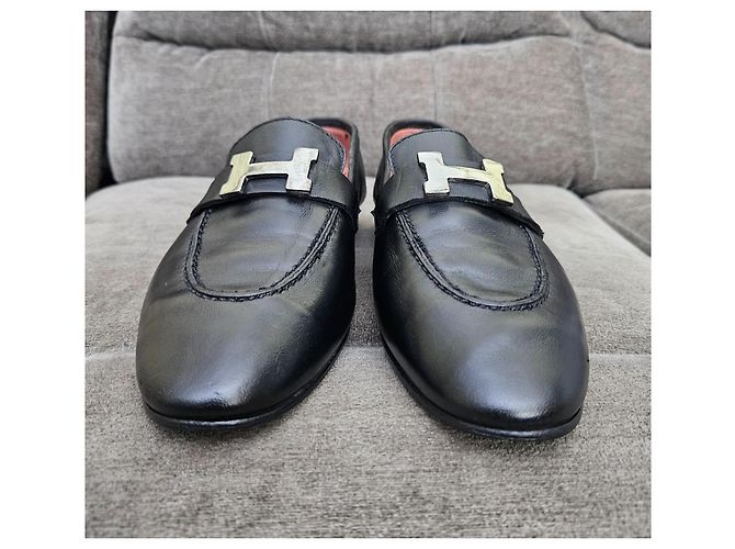 Mocassini in pelle nera Hermès con fibbia 'H' Nero - vista 3