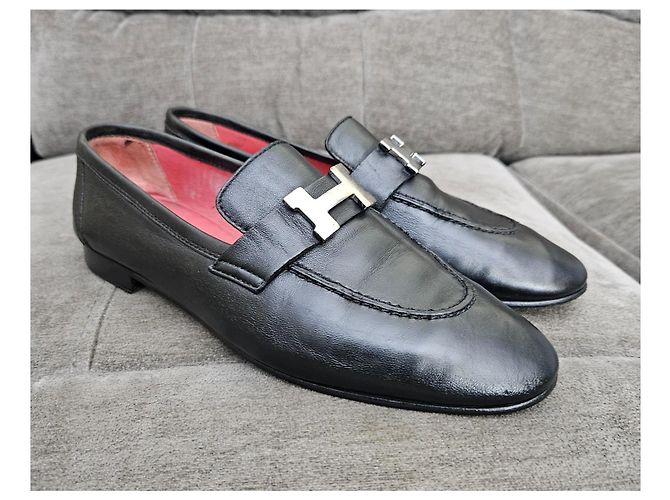 Mocassini in pelle nera Hermès con fibbia 'H' Nero - vista 4