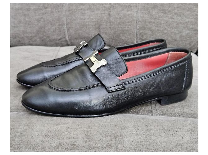 Mocassini in pelle nera Hermès con fibbia 'H' Nero - vista 5