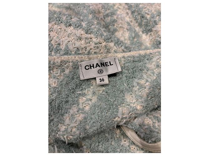 Chanel Tweed-Minikleid Hellgrün/Weiß FR 36 - Ansicht 3