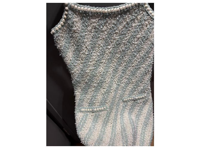 Chanel Tweed-Minikleid Hellgrün/Weiß FR 36 - Ansicht 7