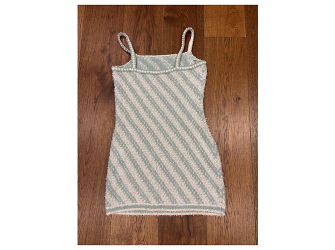 Chanel Tweed-Minikleid Hellgrün/Weiß FR 36 - Ansicht 9