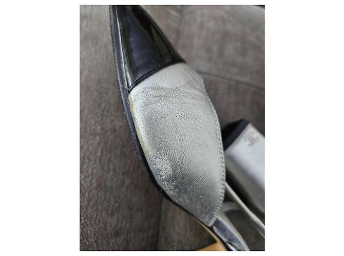 Timeless Sandalias slingback de punta cuadrada en cuero negro/plata Chanel Talla 36 - vista 14