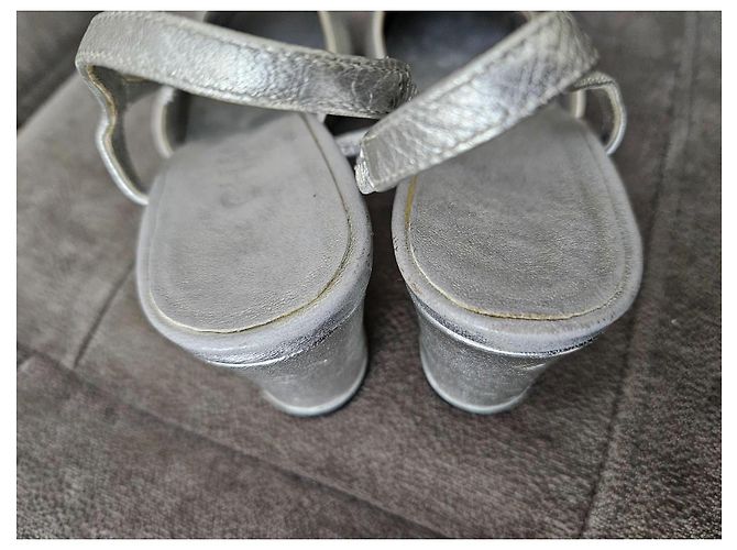 Timeless Sandalias slingback de punta cuadrada en cuero negro/plata Chanel Talla 36 - vista 18