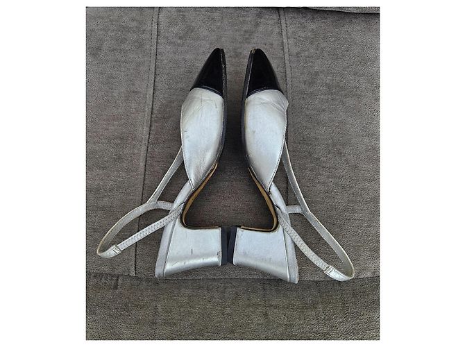 Timeless Sandalias slingback de punta cuadrada en cuero negro/plata Chanel Talla 36 - vista 6