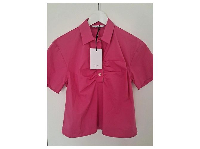 Camicia Zapa rosa con volant maniche corte - vista 2