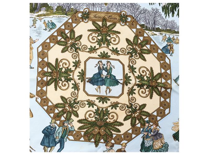 Foulard in seta Hermès Carré 90 "Joies d’Hiver" in Beige - vista 12