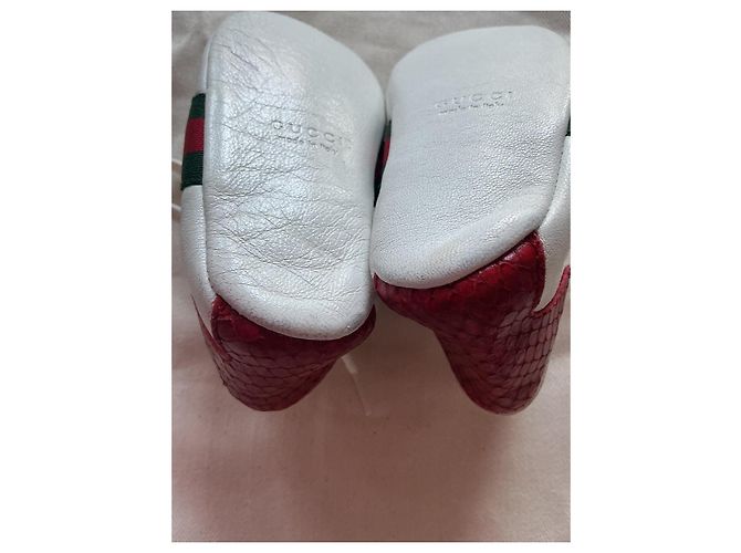 Scarpine Gucci mis.17 in pelle bianca con strisce Web Bianco Rosso Verde - vista 10