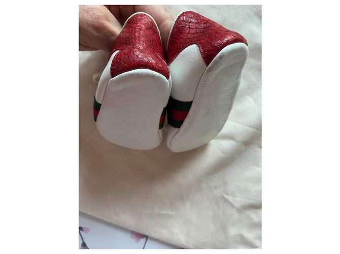 Scarpine Gucci mis.17 in pelle bianca con strisce Web Bianco Rosso Verde - vista 11