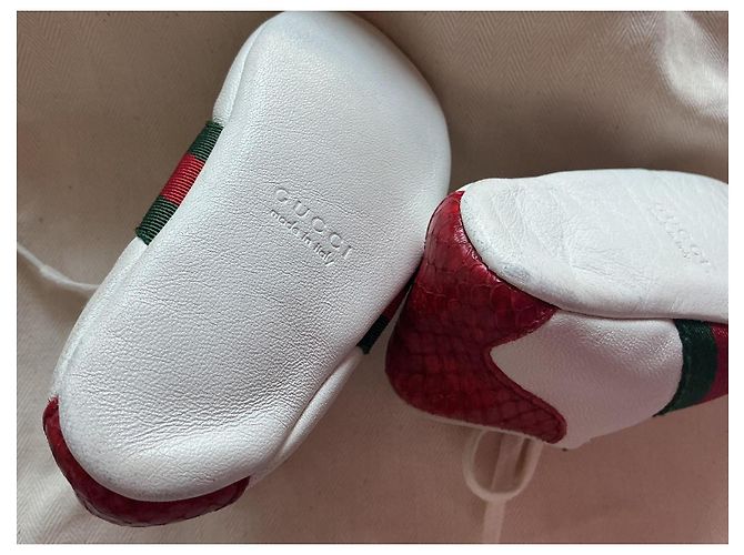 Scarpine Gucci mis.17 in pelle bianca con strisce Web Bianco Rosso Verde - vista 12