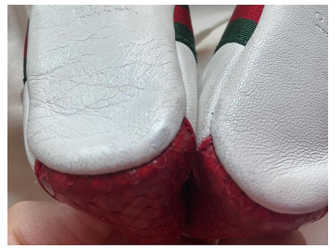 Scarpine Gucci mis.17 in pelle bianca con strisce Web Bianco Rosso Verde - vista 13