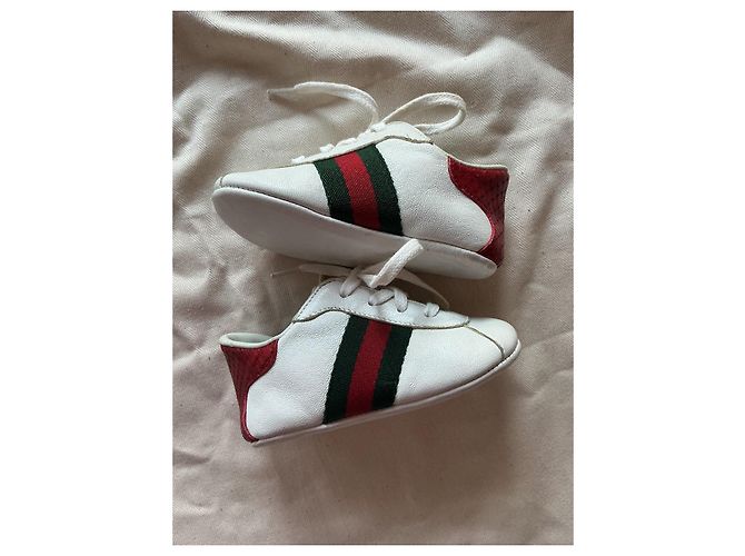 Scarpine Gucci mis.17 in pelle bianca con strisce Web Bianco Rosso Verde - vista 3