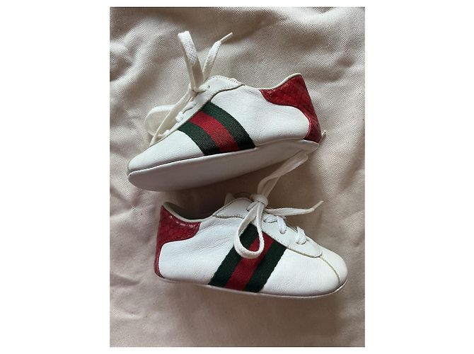 Scarpine Gucci mis.17 in pelle bianca con strisce Web Bianco Rosso Verde - vista 4
