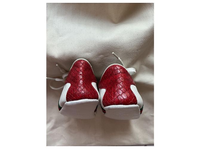 Scarpine Gucci mis.17 in pelle bianca con strisce Web Bianco Rosso Verde - vista 5