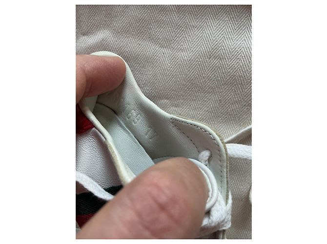 Scarpine Gucci mis.17 in pelle bianca con strisce Web Bianco Rosso Verde - vista 6