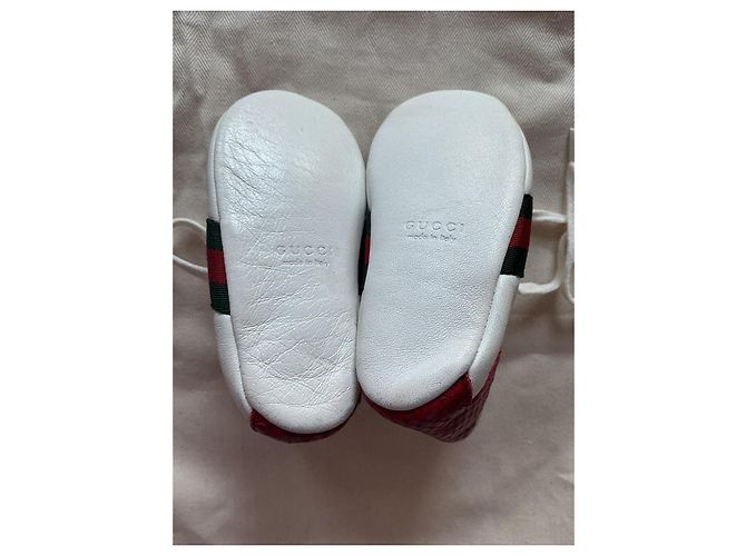 Scarpine Gucci mis.17 in pelle bianca con strisce Web Bianco Rosso Verde - vista 8