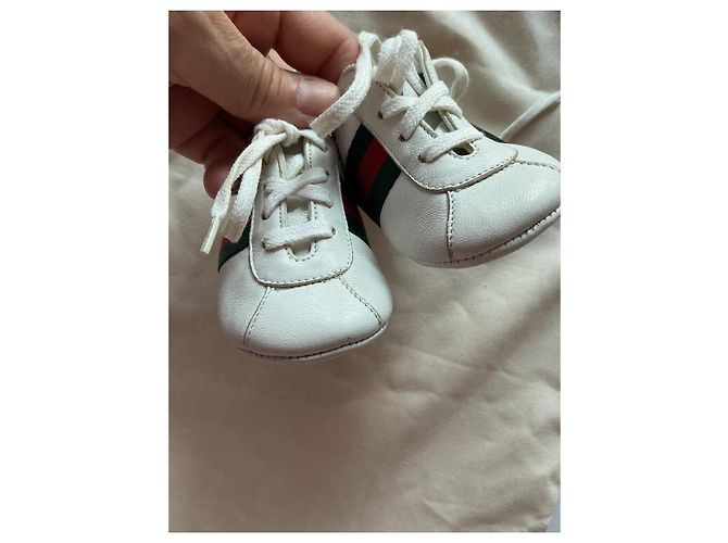 Scarpine Gucci mis.17 in pelle bianca con strisce Web Bianco Rosso Verde - vista 9