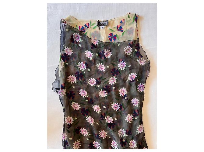 Abito Gianni Versace Couture Mesh Floreale Rosa Bianco Blu Multicolore Verde - vista 2