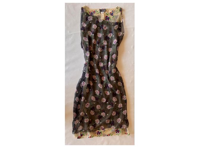 Abito Gianni Versace Couture Mesh Floreale Rosa Bianco Blu Multicolore Verde - vista 3