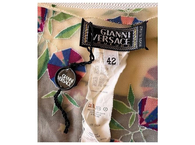 Abito Gianni Versace Couture Mesh Floreale Rosa Bianco Blu Multicolore Verde - vista 6