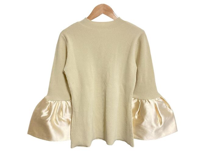 Autre Marque CELFORD Bell Sleeve Rippstrick-Pullover Beige - Ansicht 2