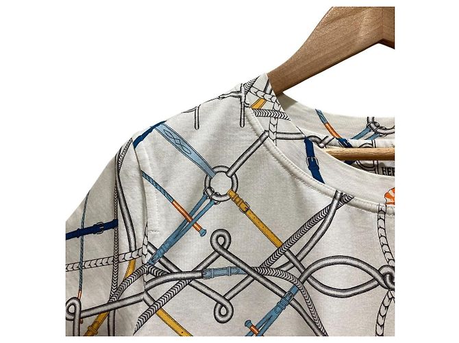 Hermès Camiseta de algodão Hermes parcours sans faute Branco Azul Amarelo - vista 2