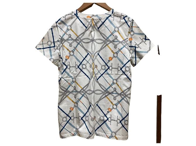 Hermès Camiseta de algodão Hermes parcours sans faute Branco Azul Amarelo - vista 3