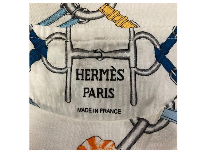 Hermès Camiseta de algodão Hermes parcours sans faute Branco Azul Amarelo - vista 4