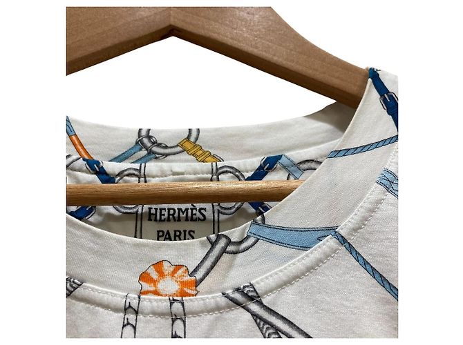 Hermès Camiseta de algodão Hermes parcours sans faute Branco Azul Amarelo - vista 5