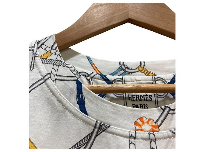 Hermès Camiseta de algodão Hermes parcours sans faute Branco Azul Amarelo - vista 6