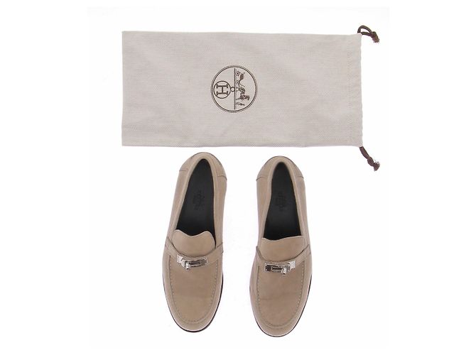 Hermès Mocassini Destin in scamosciato beige - vista 8