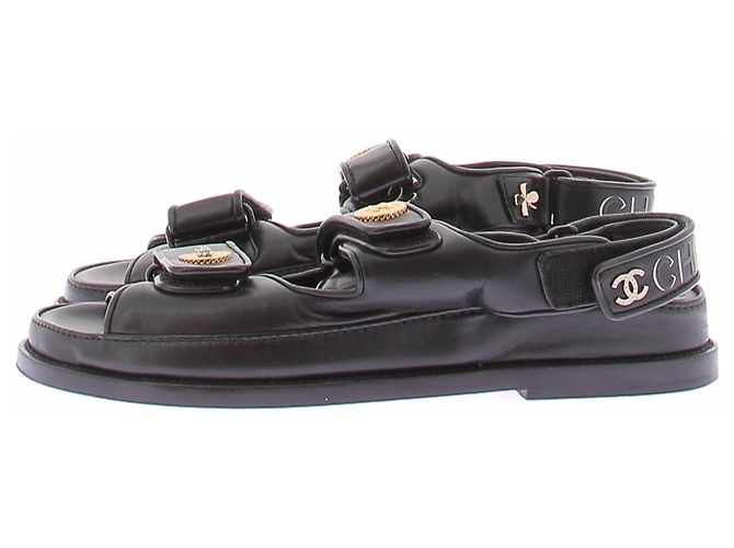 Chanel Sandali Dad in pelle nera Nero - vista 2