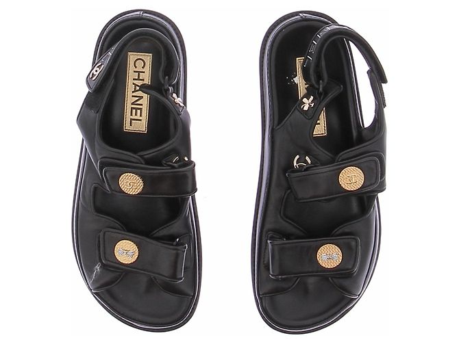Chanel Sandali Dad in pelle nera Nero - vista 4
