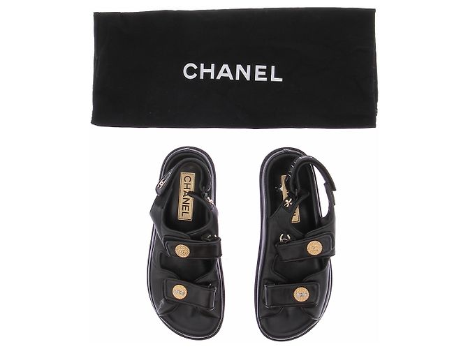 Chanel Sandali Dad in pelle nera Nero - vista 8