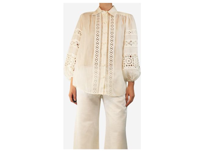 Zimmermann Blusa blanca de mangas abullonadas con bordado - talla UK 8 Blanco - vista 2