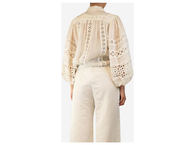 Zimmermann Blusa blanca de mangas abullonadas con bordado - talla UK 8 Blanco - vista 4