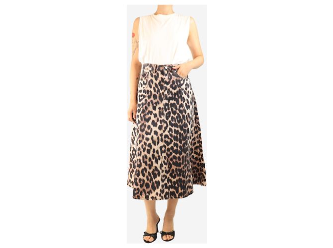 Ganni Falda midi con estampado de leopardo marrón - talla UK 10 Castaño - vista 2