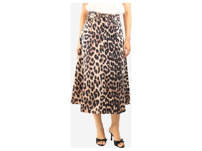 Ganni Falda midi con estampado de leopardo marrón - talla UK 10 Castaño - vista 3