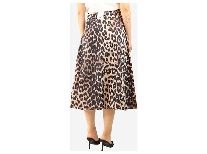 Ganni Falda midi con estampado de leopardo marrón - talla UK 10 Castaño - vista 4