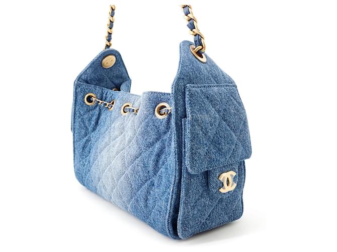 Borsa a Spalla Chanel Matelassé Chain Blu - vista 2