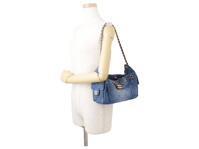 Borsa a Spalla Chanel Matelassé Chain Blu - vista 4